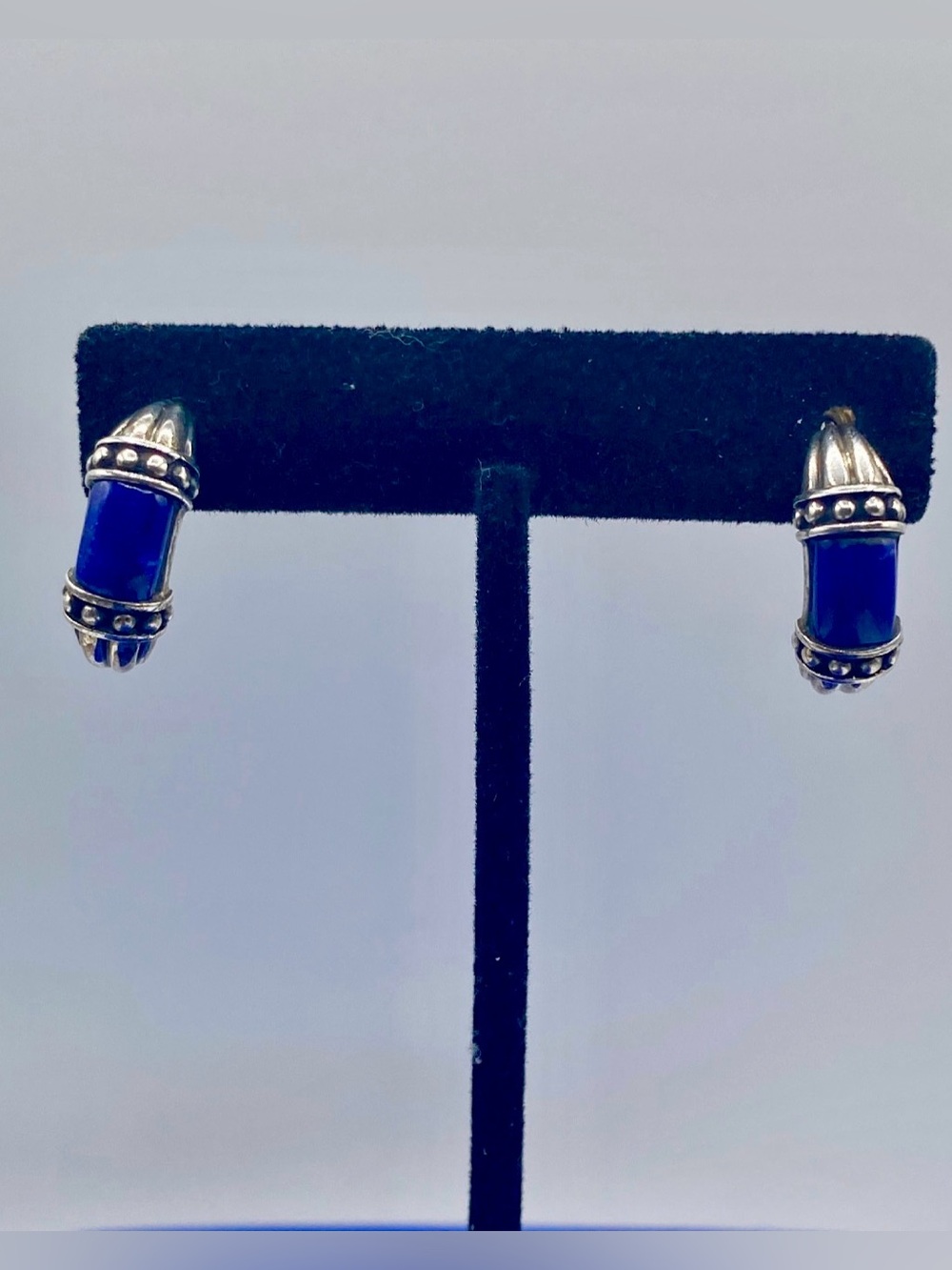 Sterling Silver Lapis Half Hoop Pierced Earrings